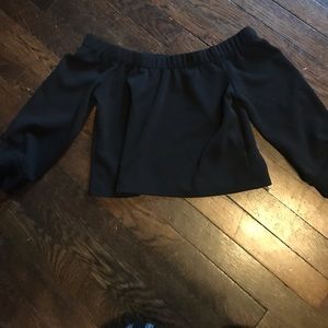 off the shoulder black crop top with bow sleeves
